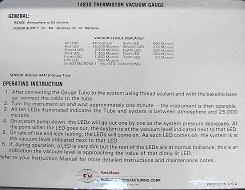 Refrigeration Thermistor Vacuum Gauge Robinair 14830  