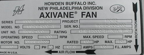 cfm rating is 85000 cubic feet of air per minute