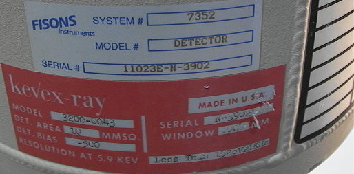   area  500 voltdetector bias at 5.9 KEV with model 2003 preamplifier