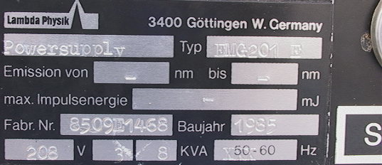 KVA Lambda Physik EMG 201 E LASER Power Supply Used  